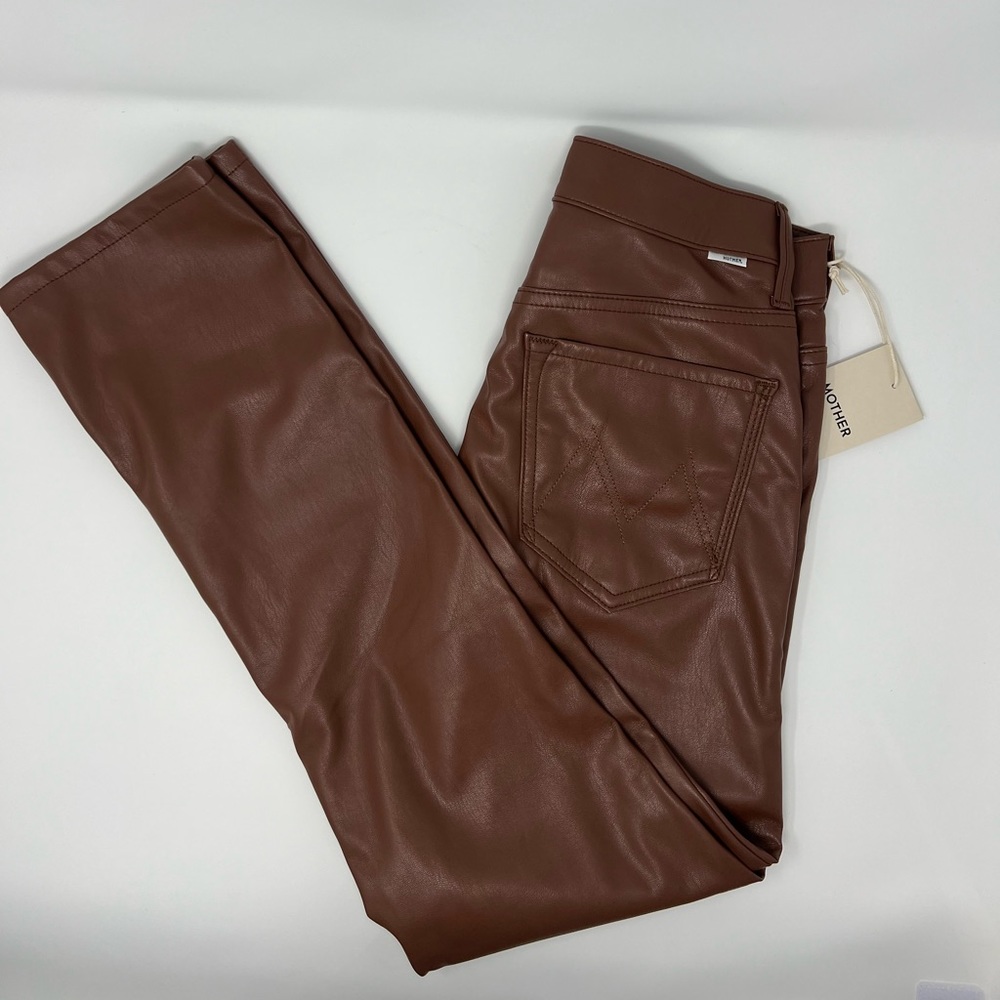 NWT - Mother Mid Rise Faux Leather Dazzler Angle Jean in Friar Brown - Size 26